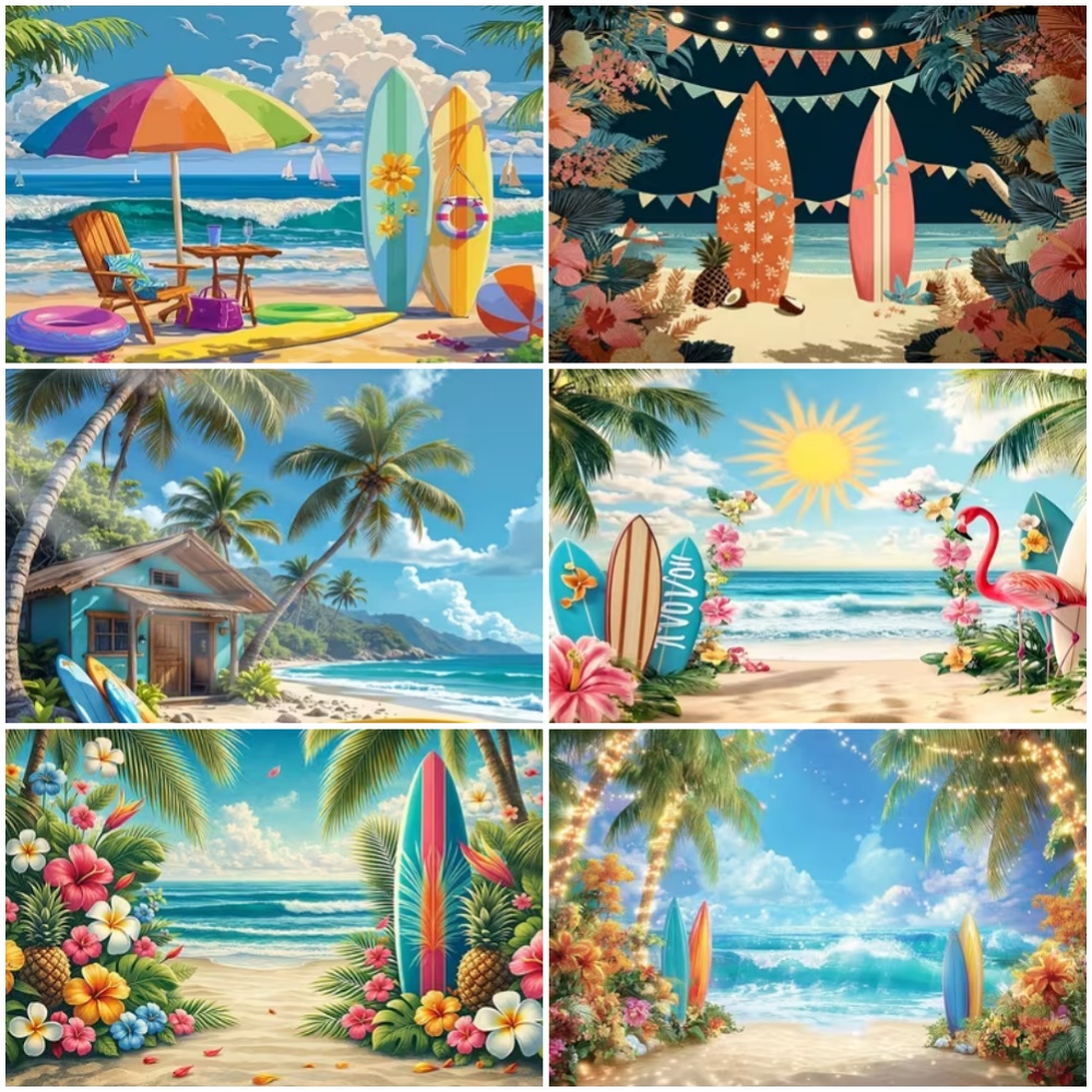 Outdoor Sport Background - Sommer-Surfbrett-Themen-Hintergrund Strand Meerwasser Palmen Urlaub am